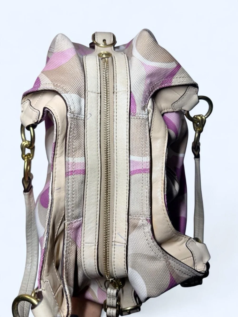 Coach Pink and Beige Signature C Hobo with Gold Hardware
